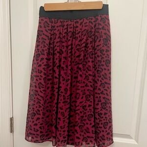 White House Black Market dark raspberry & black leopard print chiffon skirt